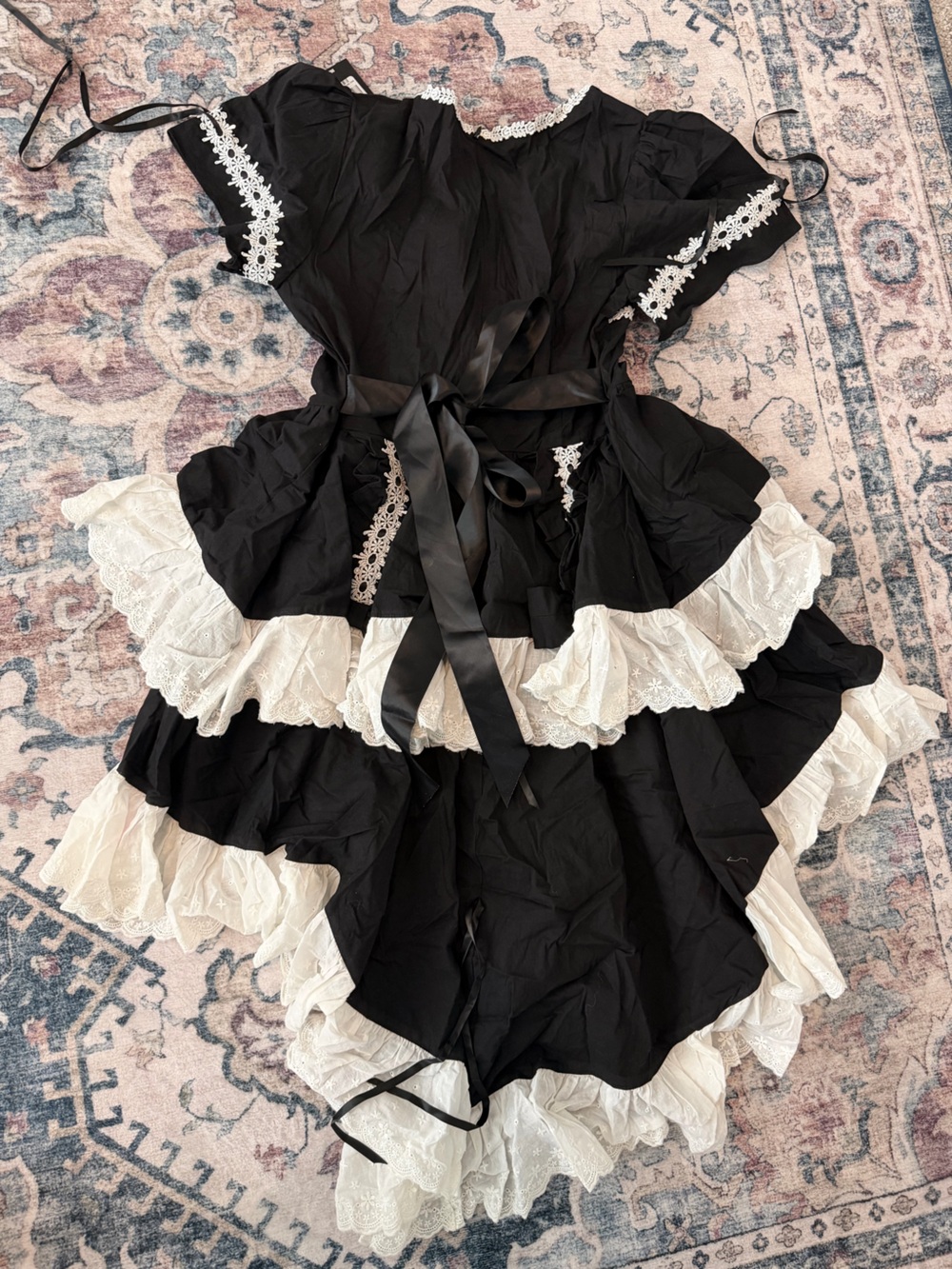 Sugar Thrillz Black and White Lace Tiered Costume Dress - Picture 3 of 5